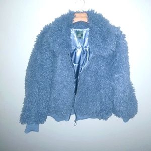 Wild Fable L Y2K Blue Heaven Shag Teddy Bear Zip Front Satin Lined Jacket
